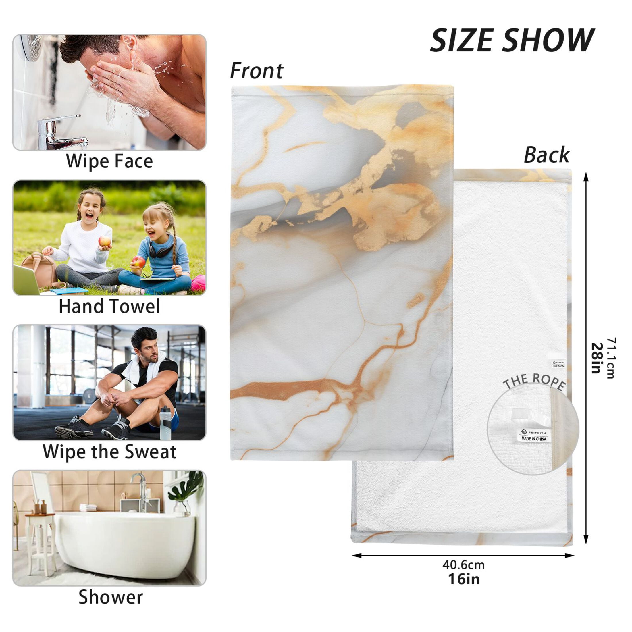 2 Pcs Hand Towel Set White Gold Brown Marble Cotton Absorbent Soft Face Towels Bath Towels for Bathroom Kitchen Shower Hotel Decor 16"x28"