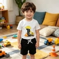 thumbnail image 2 of mgoYE Baby Boy First Birthday Outfit Fire Truck Embroidered Short Sleeve T-shirt Solid Shorts Summer 1St Birthday Clothes(Black,6-12 Months), 2 of 5