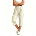 thumbnail image 5 of VBVC Women's Cotton Linen Elastic Waist Capri Pants , Summer Wide Leg Cropped Pants For Women,Ladies' Lightweight Trousers with Pockets,Beige,S-3XL, 5 of 8