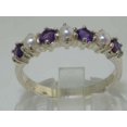 thumbnail image 3 of LBG 925 Sterling Silver Cultured Pearl & Amethyst Womans Eternity Engagement Ring - Size 6, 3 of 6