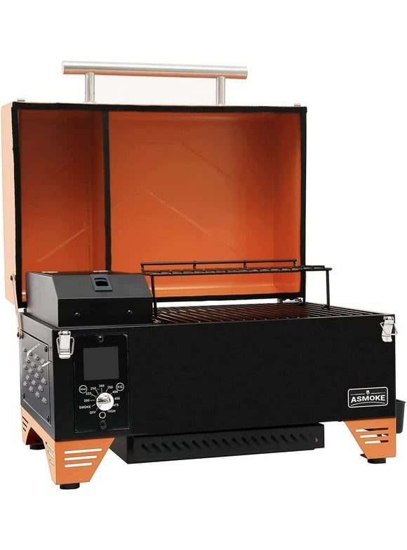 ASMOKE AS350 Portable Wood Pellet Grill & Smoker, Superheated Steam Technology, 8-In-1 Cooking Versatility, 256 Sq in Vibrant Orange
