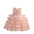 thumbnail image 2 of Little Girl Easter Dresses Short Sleeved Small Floral Princess Style Dance Dresses for Teens Elastic Waist for Holiday Party (Pink,3-4 Years), 2 of 8
