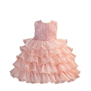 Kids Pink Dress for Girls Ruffle Sleeveless Tulle Flower Girl Dress Rainbow Tutu Princess Skirt Princess Dress Up for Girls 3-4 Years