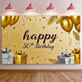 thumbnail image 5 of Golden Themed 50th Birthday Backdrop Banner with Balloons Stars and Gift Boxes Happy Birthday Party Supplies Photography Props Decors, 5 of 8