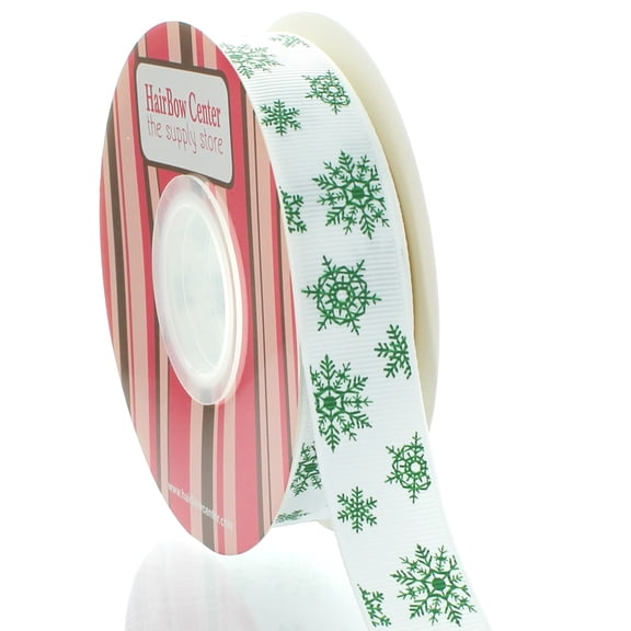 7/8" Winter Green Snowflakes Grosgrain Ribbon 25 Yard