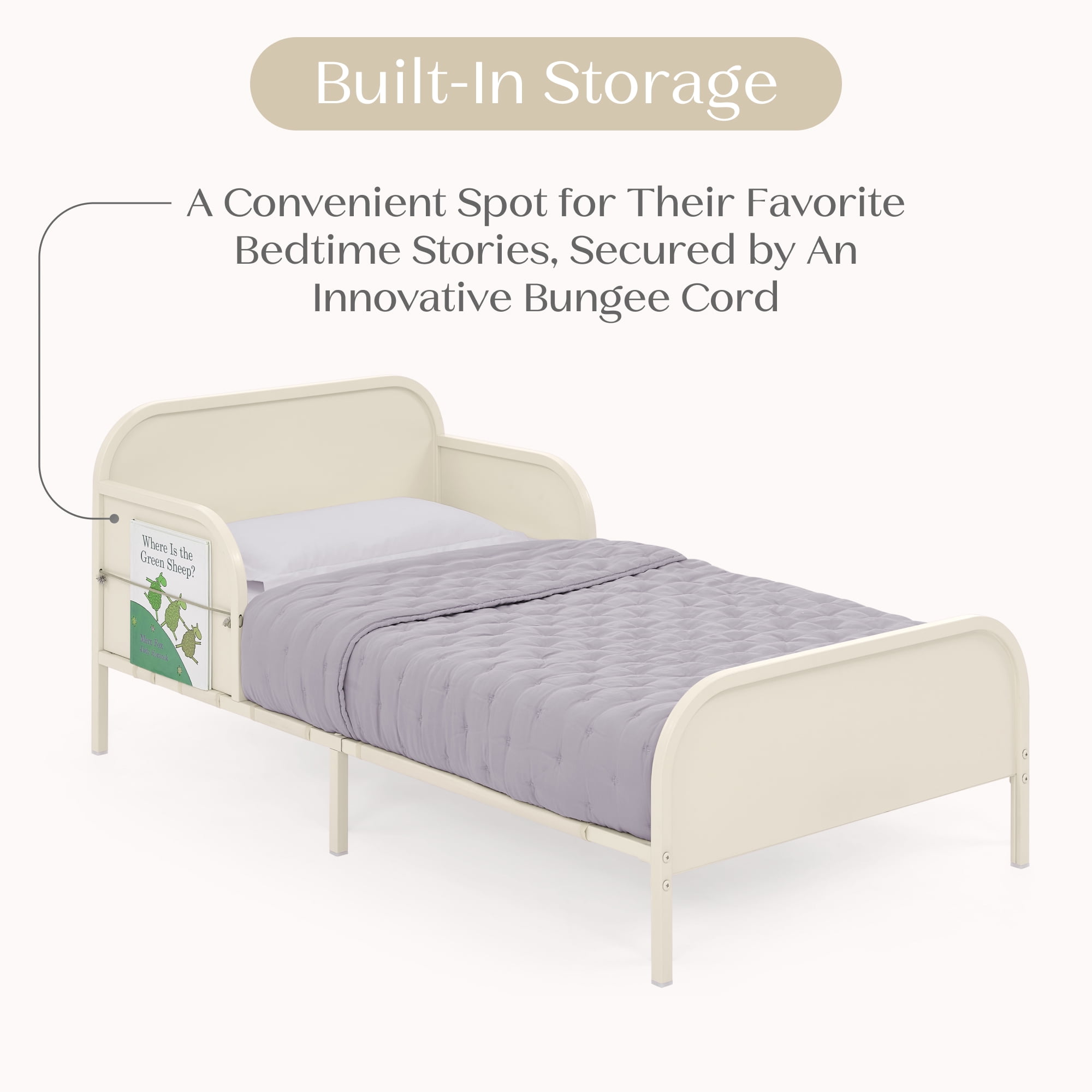 Delta Children Magic Magnet Toddler Bed with Customizable Magnets & Built-In Book Storage, Oatmeal