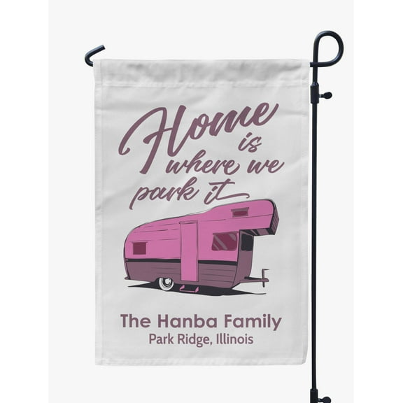 Printtoo White Home Is Where We Park It Big Travel Trailer Camping Flags Personalized Outdoor GardenFlagsCamp Decor Accessory Double SidedFlags12.5x18 Inches