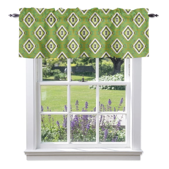 Green Slate Diamonds Valances for Windows Abstract Vintage Minimalist Geometric Grid Rod Pocket Light Filtering Short Window Treatments Curtains for Kitchen Bathroom Bedroom, 1 Panel, 60 x 18 Inch