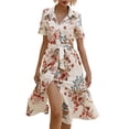 thumbnail image 1 of Gibobby Vestido largo de playa de verano para mujer Vestido de verano para mujer Casual Ditsy Floral Tie Front Button Up Boho Midi Tshirt Vestidos(Beige,M), 1 of 4