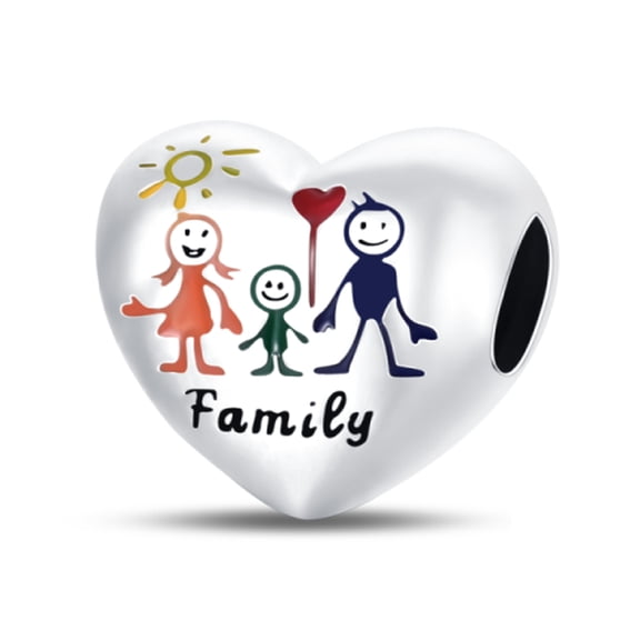 KUNSIR Family Heart Charm Symbolic 925 Sterling Silver Bead for DIY Bracelets