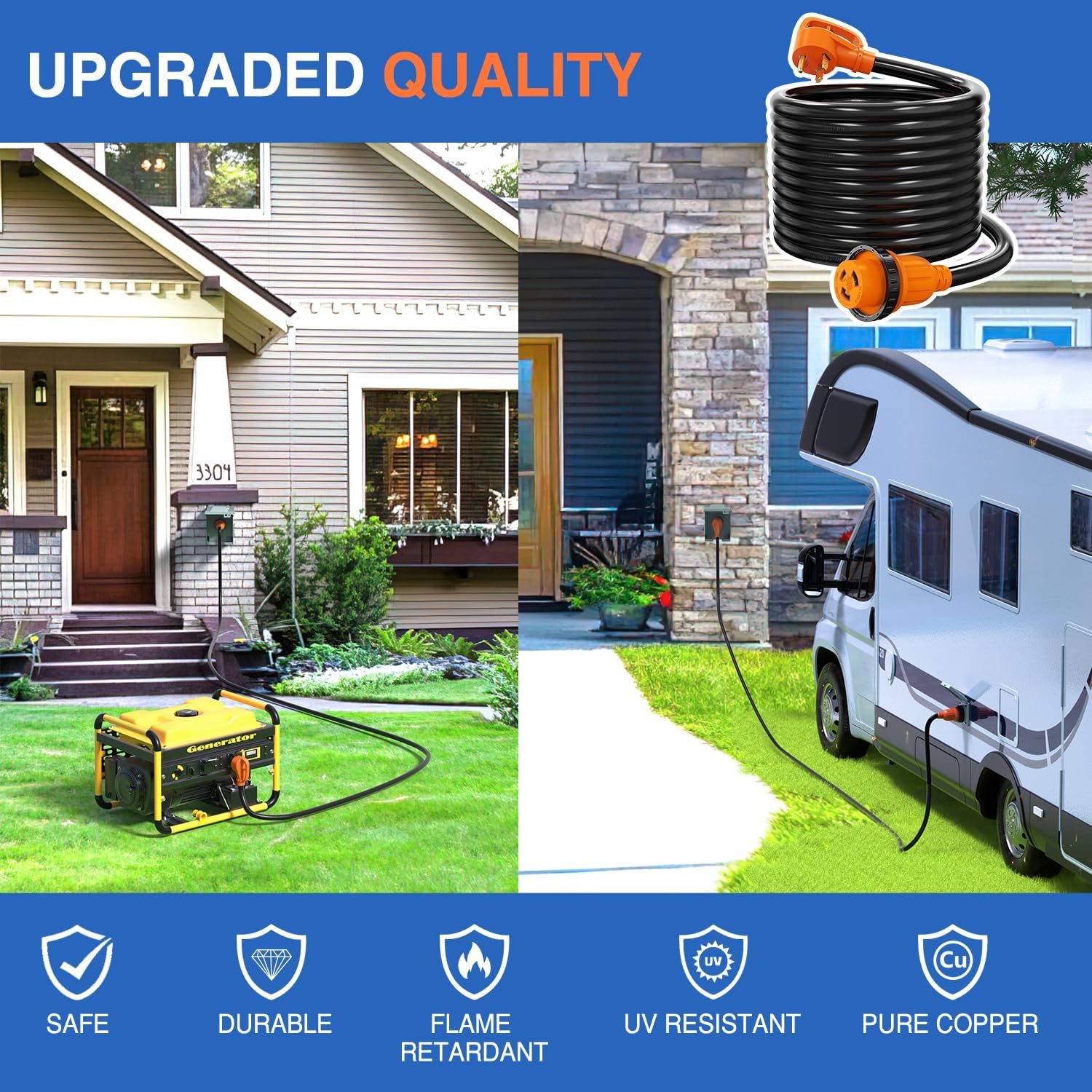 Nilight 30 Amp 25FT RV Locking Extension Cord 125V Heavy Duty 10 Gauge Pure Copper STW Wire ETL Listed 3 Prong TT-30P L5-30R 30F/30M Weatherproof Cord Suit for RV Camper Trailer