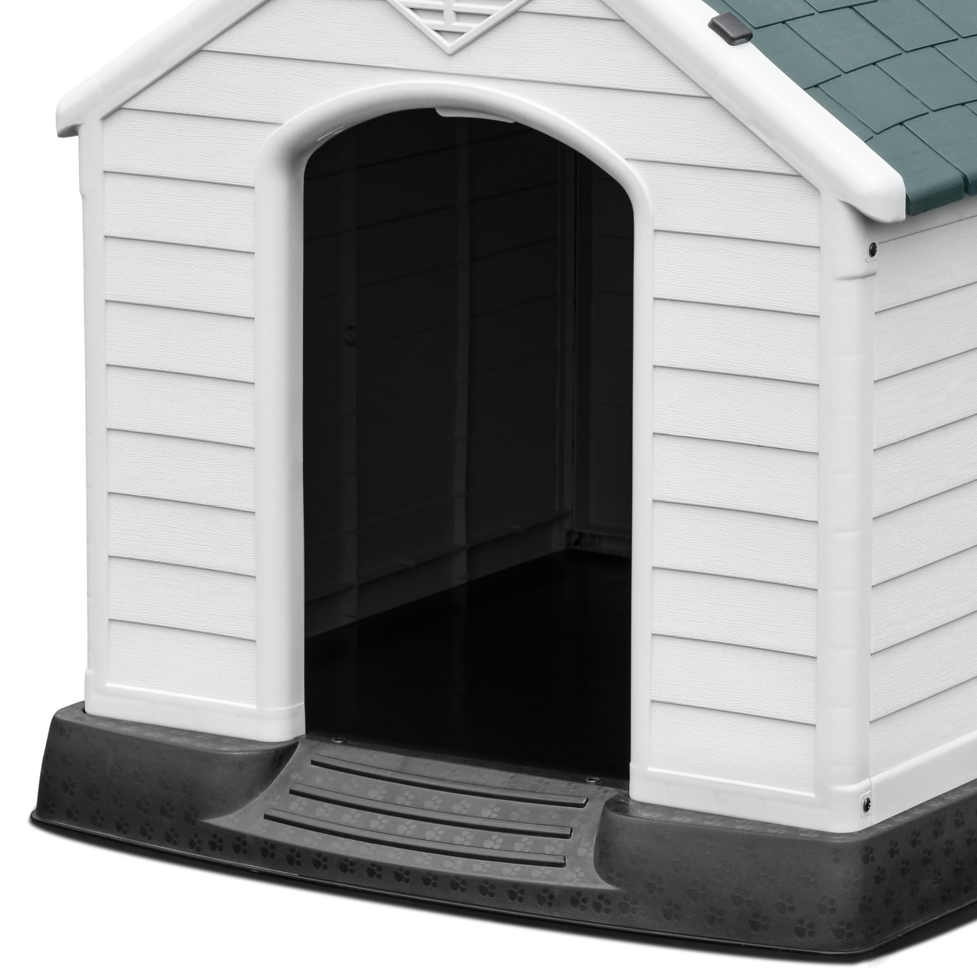 Dextrus 41" Large Waterproof Plastic Dog House with Elevated Floor & Air Vents, Outdoor Shelter, Gray