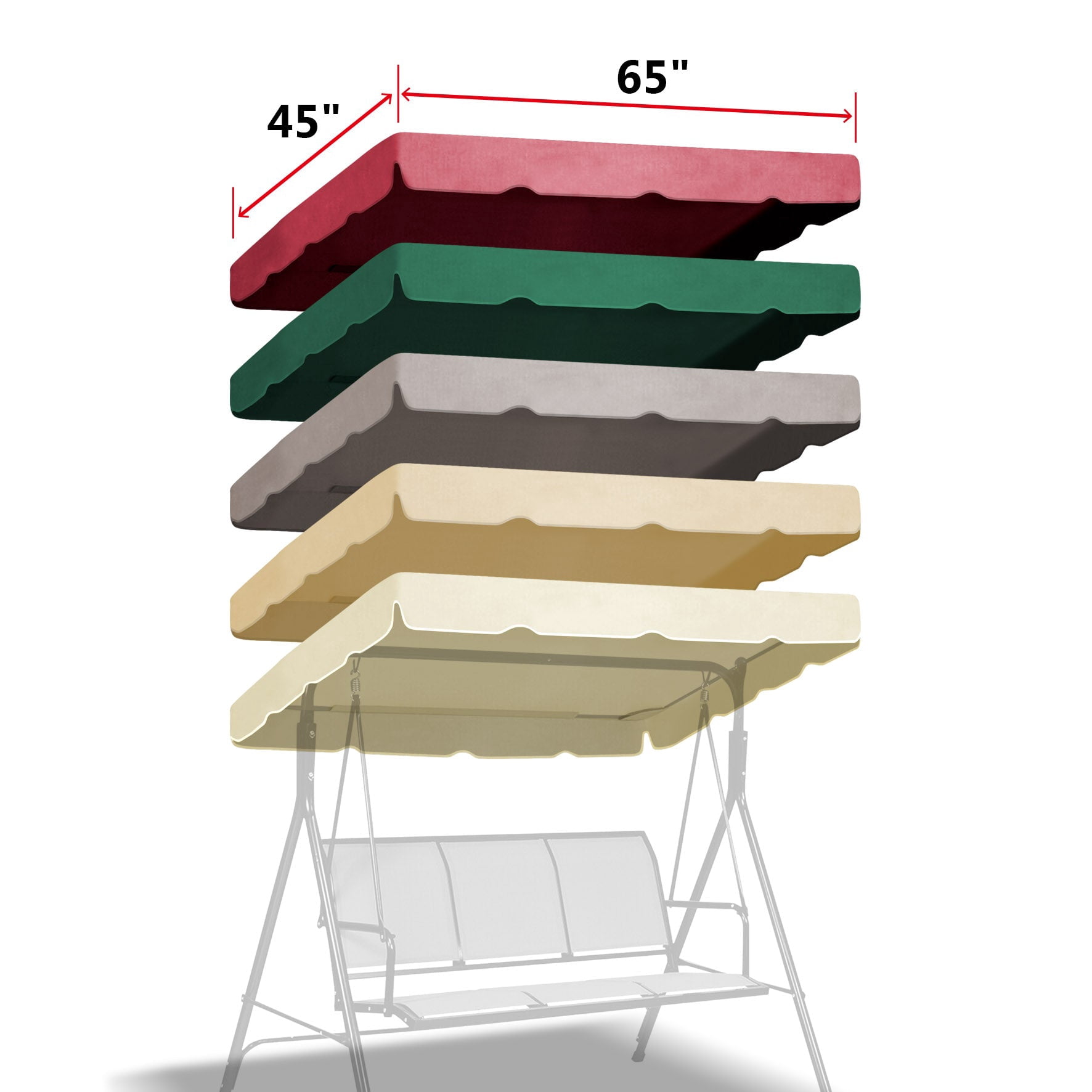 ALUVIERA Patio Swing Canopy Replacement Top Outdoor Seater Porch Swing Canopy Cover, Cover ONLY, （65"x45"，Green）