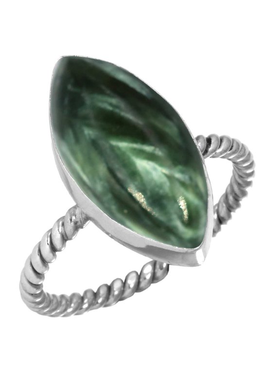 925 Sterling Silver Women Jewelry Natural Seraphinite Ring