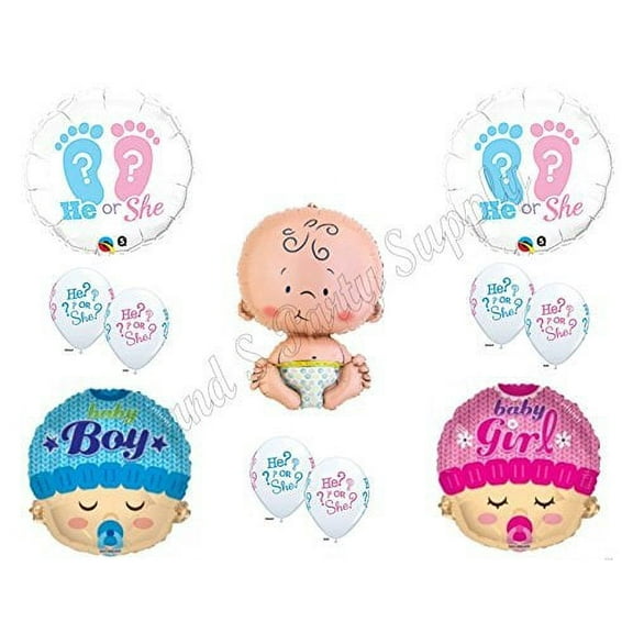 NEW!! GENDER REVEAL He/She? BOY GIRL BABY SHOWER Balloons Decorations Supplies
