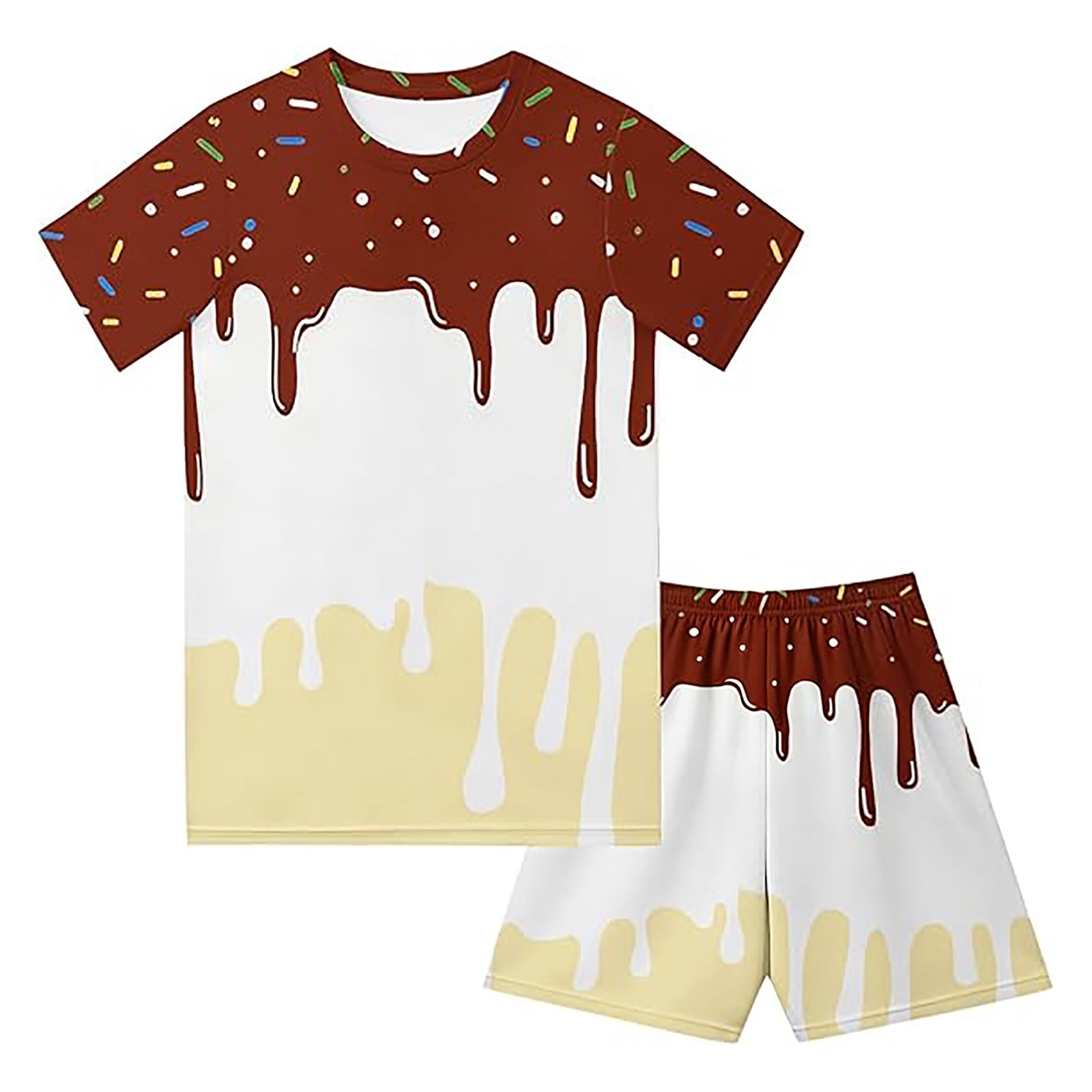 Quealent Boy Shorts Set Ice Cream T-Shirt and Athletic Short Summer Kids Casual Outfit Sets 6-14Y (Wine 6-7 Years)