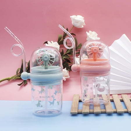 

Beechoice 250ml Kids Cartoon Print Windmill Baby Feeding Bottle Drinking Cup with Straw