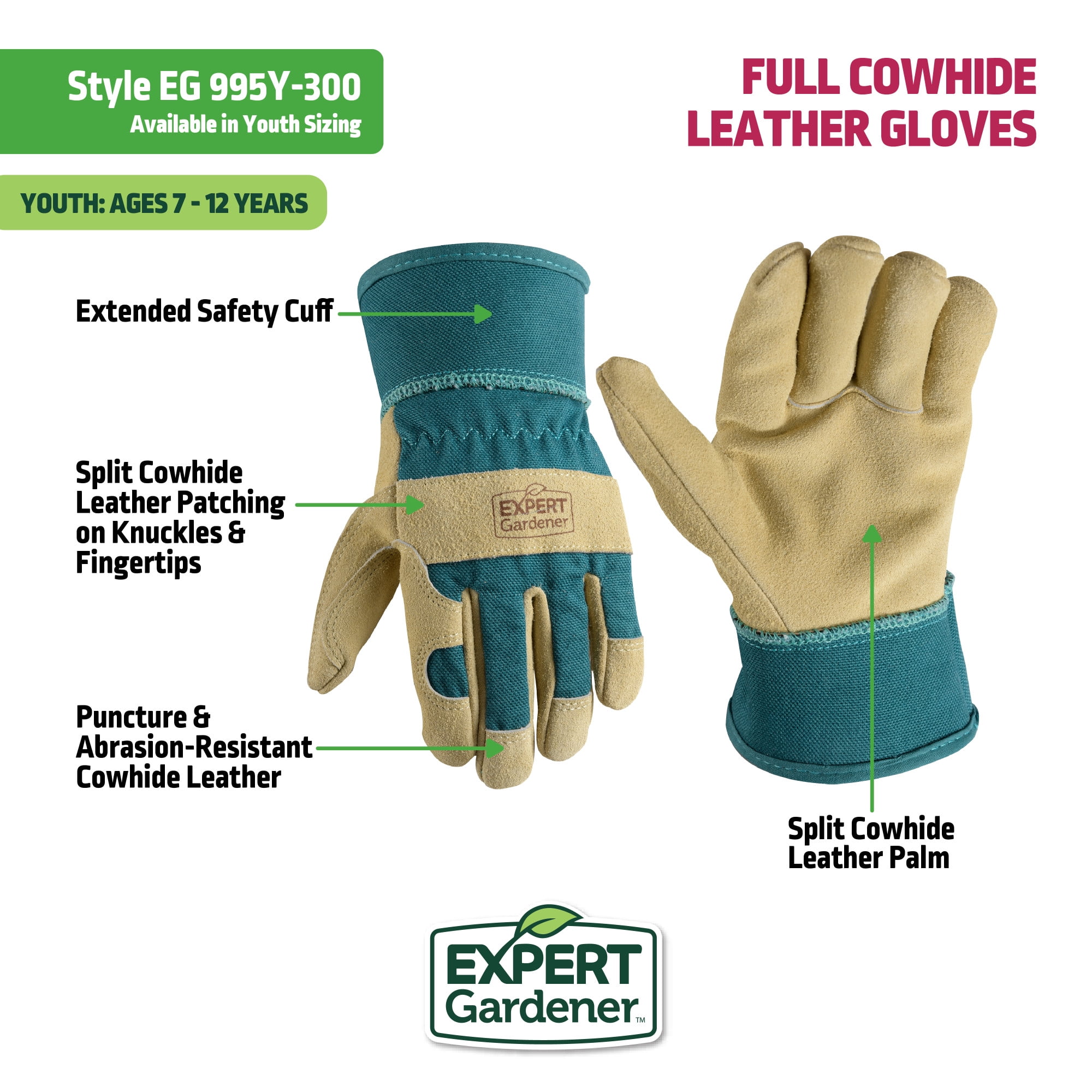 Expert Gardener Kids Leather Palm Gardening Gloves
