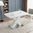 thumbnail image 3 of DreamBuck Modern Square Dining Table, Stretchable, Printed White Marble Table Top + MDF X-Shape Table Leg with Metal Base, 3 of 7