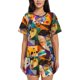 thumbnail image 1 of Fotbe Abstract Musical Faces Conjunto de Pijama Estampado para Mujer, 2 Piezas, Ropa de Dormir con Camiseta de Manga Corta y Shorts Suaves-Small, 1 of 6