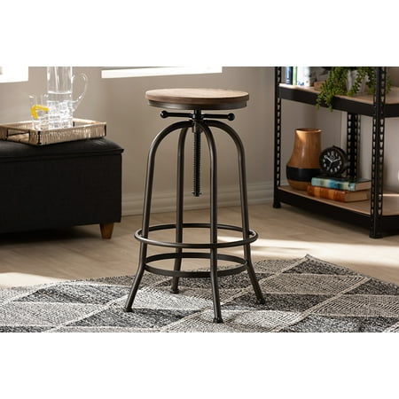 Baxton Studio Aline Vintage Rustic Industrial Style Wood and Rust-Finished Steel Adjustable Swivel Bar Stool