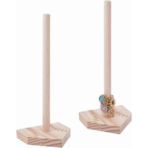 2 Sets Baseball Wooden Ring Holder 9.84 Inch Ring Display Stand Softball Ring Display Stand Ring Display Holder Stacked Storage Organizer for Ring Organization Christmas Birthday Gift Brown