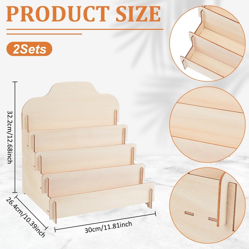 2 Sets 4 Tiers Greeting Card Display Stand Wooden Collector Display Rack Portable Birthday Cards Displays Multi-Purpose Sticker Displays Stand for Vendors Postcard Rack 11.8"x10.39"x12.6"