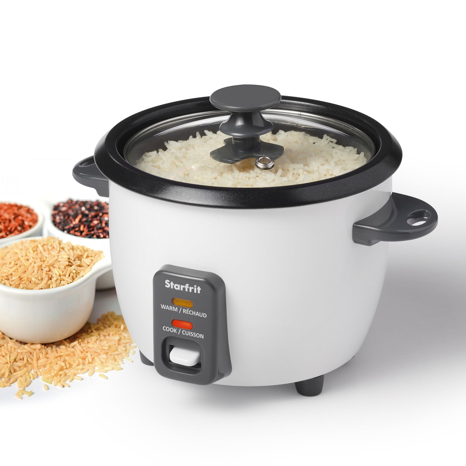 Starfrit 3-Cups Uncooked/6-Cups Cooked 300-Watt Electric Rice Cooker with Ceramic Coating, White, 024734-001-0000