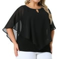 thumbnail image 2 of DARING DIVA Women's Plus Keyhole Round Neck Cape Sleeve Chiffon Blouse 1X Black, 2 of 5