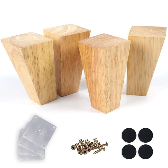 Square Tapered Natural Wood 4 Inch Furniture Legs Set Of 4 Solid Mid-Century Replacement Feet For Sofa Dresser Cabinet Bed