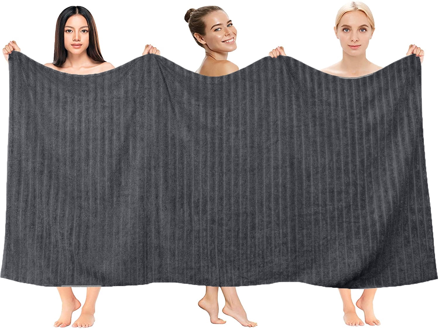 RIVERSIDE 2 Pack Oversized Bath Sheets 35x70 Soft Quick-Dry 600 GSM Ribbed Cotton Towels - Charcoal