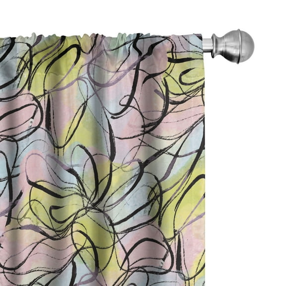 Ambesonne Retro Curtains, Flower Like Colorful Pattern, Pair of 28"x63", Charcoal Grey and Lime Green