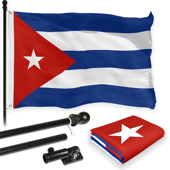 G128 Combo Pack: 6 Feet Tangle Free Spinning Flagpole (Black) Cuba Cuban Flag 3x5 ft Printed 150D Brass Grommets (Flag Included) Aluminum Flag Pole
