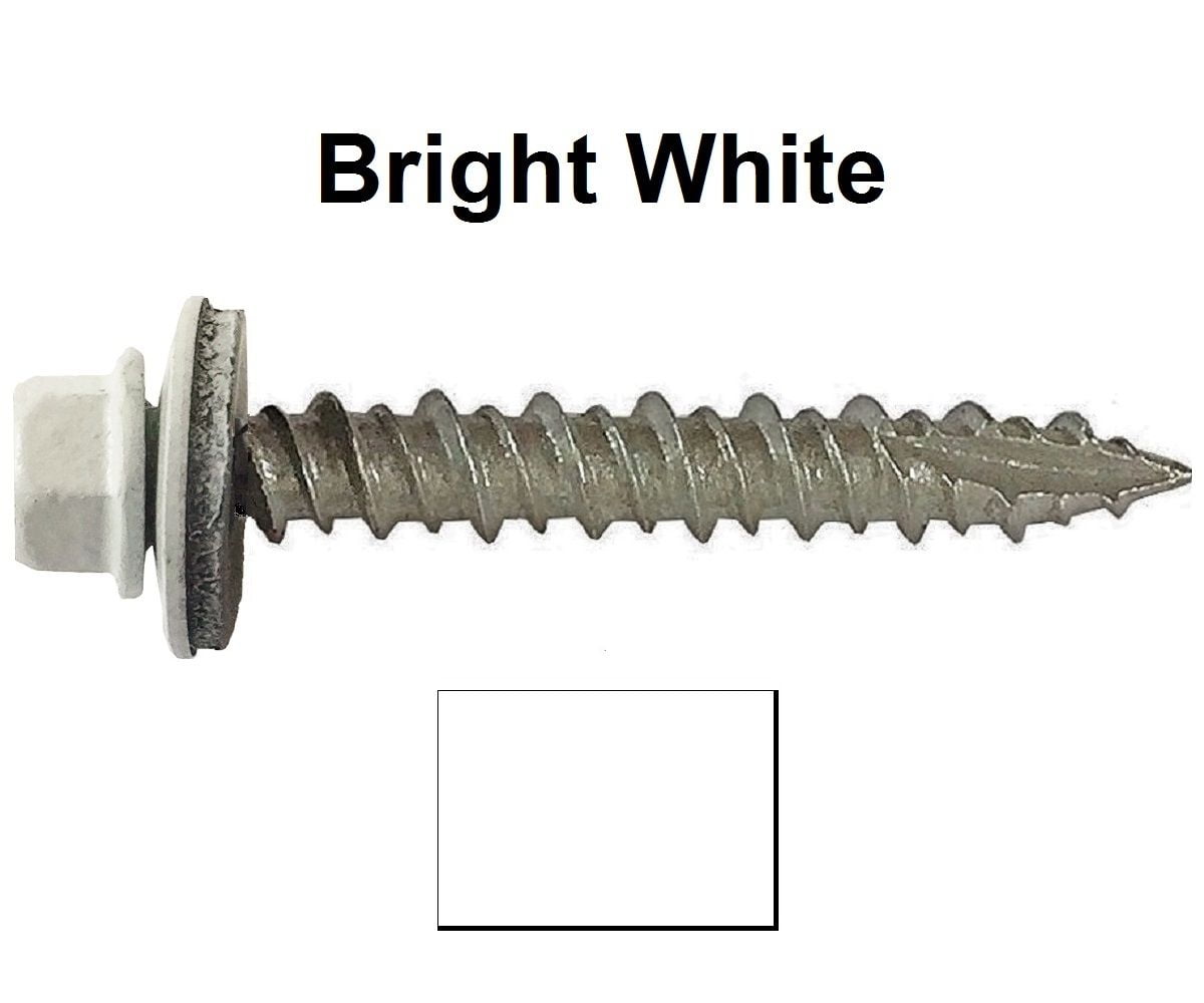 #10 Metal Roofing Screws: Colored Head for Corrugated Roofing Screws x 2-1//2 Brite White Hex Washer Head Sheet Metal Roof Screw Self Starting//Tapping EPDM Washer 250