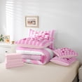 thumbnail image 6 of Manfei Girls Pink Ribbon Bowknot Bedding Comforter Set 7 Pieces,Geometric Stripes Full Bedding Set Lightweight,Dreamy Princess Fitted Sheet Flat Sheet,Microfiber Bedroom Decor,Reversible, 6 of 8