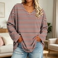 thumbnail image 2 of RongHuan Striped Shirt Womens Plus Size V Neck T-Shirt Loose Fit Long Sleeve Tops Casual Blouses Daily Wear, 2 of 7