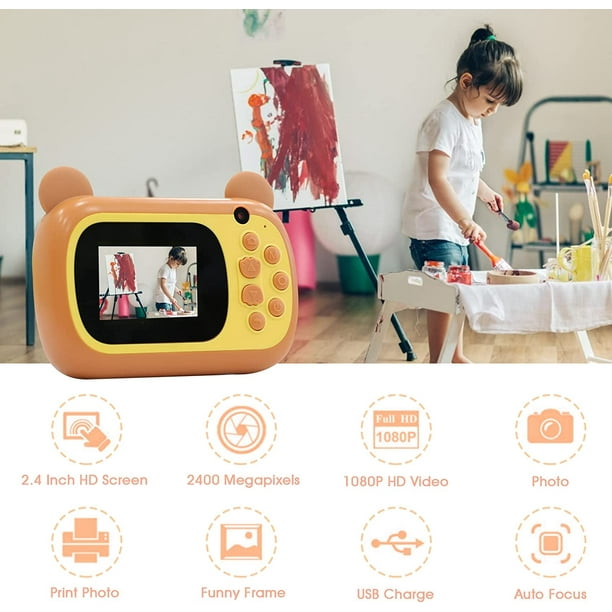 Enfants Instant Print Camera Caméra d’impression thermique 1080p HD  Appareil photo numérique avec 3 rouleaux Print Paper Video Photo pour  enfants