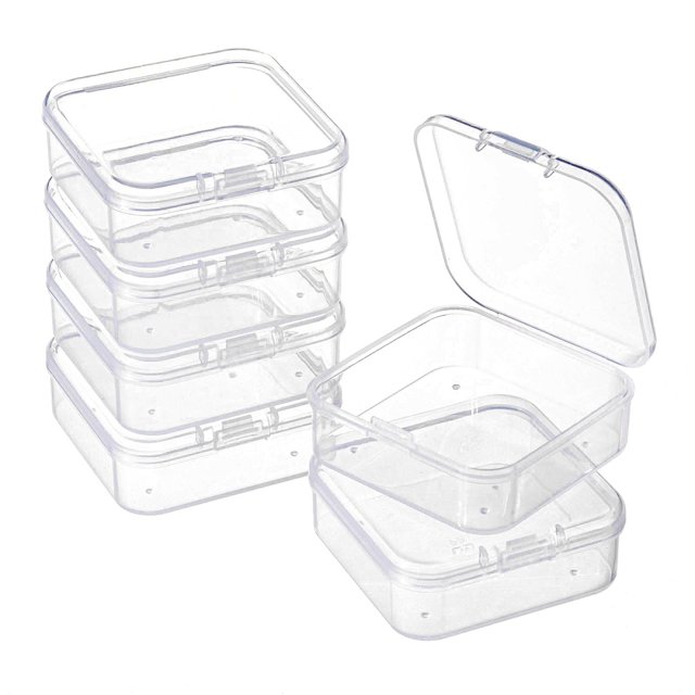 6pc Square Plastic Bead Storage Containers Clear 5.4x5.3x2cm Inner Size: 5.1x5.05x1.5cm