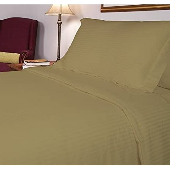 26-30 inches Extra Fit Deep Pocket 500 Thread Count 100% Pima Cotton Hotel Finish Adjustable Room 1-Piece- Fitted- Sheet Both Pattern Solid/Stripe (Olympic Queen , Stripe ,Butter).