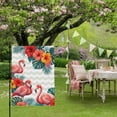 thumbnail image 6 of Pink Flamingos Garden Flag 12 x 18 Inches, Summer Red Hibiscus Flower Tropical Plant Wave Stripes Weather Proof Outdoor Patio Flags Double Sided Small Garden Decoration for Yard Outside Home, 6 of 9