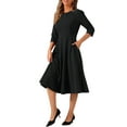 thumbnail image 4 of Vestido de trabajo elegante para mujer INSPIRE CHIC con mangas 3/4, cuello redondo, plisado y corte midi, color negro, 4 of 6