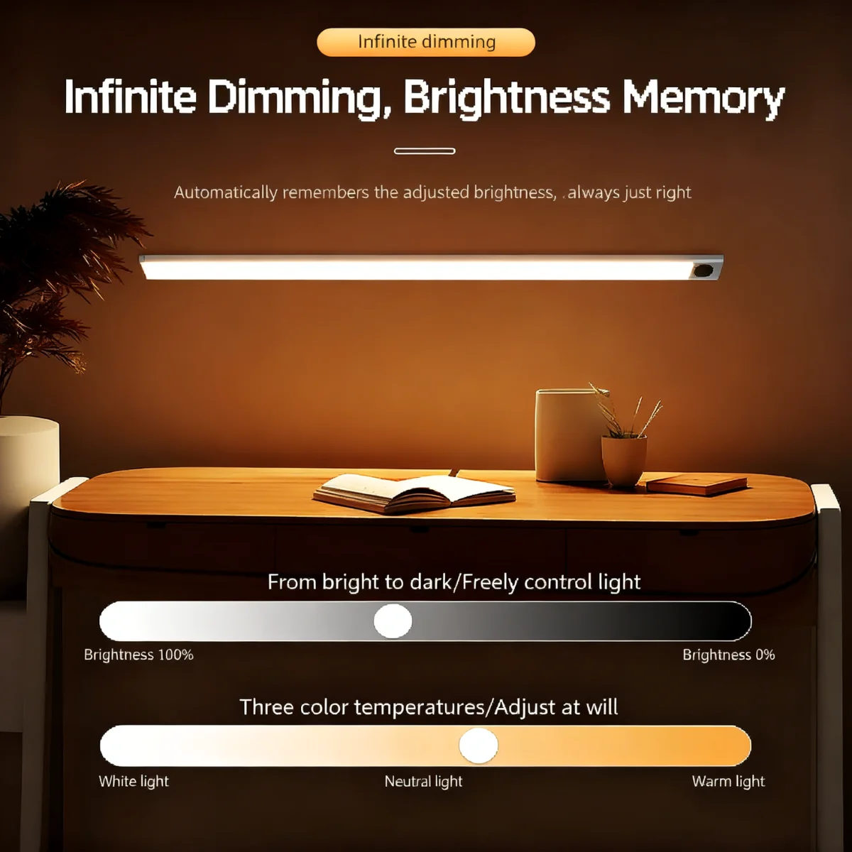 SpaceMuse LED Under Cabinet Lighting, Remote Control Motion Sensor Light Indoor, 3 Color Temperatures & Dimmable, Rechargeable Magnetic Under Counter Lights for Kitchen, Bedroom, Stairs Black