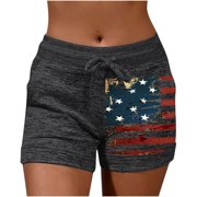 REORIAFEE 4th of July Shorts for Women American Flag Yoga Running Shorts Stripes High Waisted Shorts Independence Day Yoga Leggings Fitness Running Gym Print Sport Active Pants Yoga Shorts Black XXL
