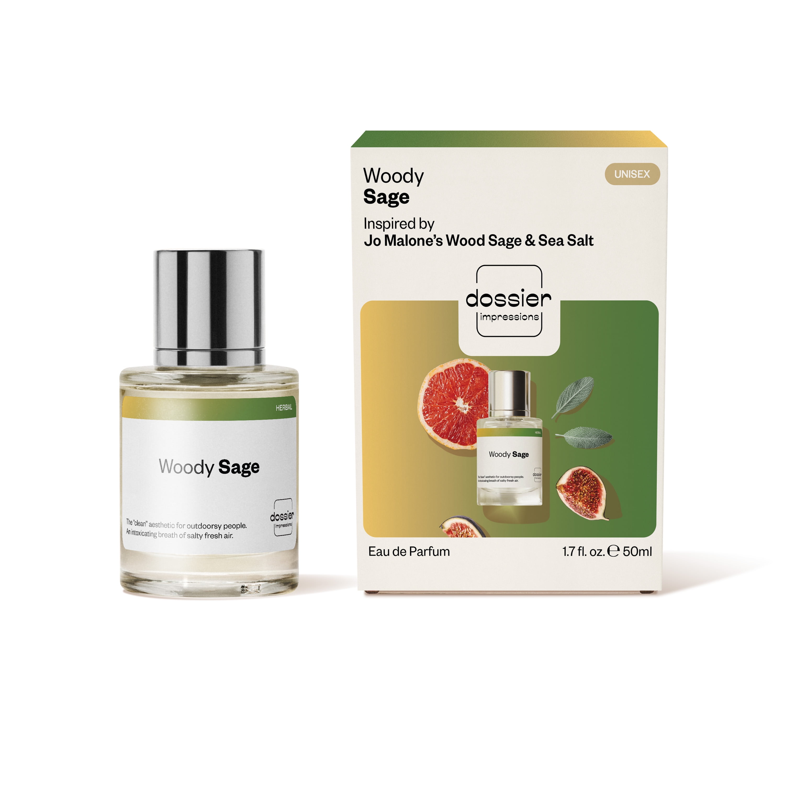 Dossier Woody Sage Eau De Parfum, Inspired by Jo Malone's Wood Sage & Sea Salt, Unisex Perfume, 1.7 oz