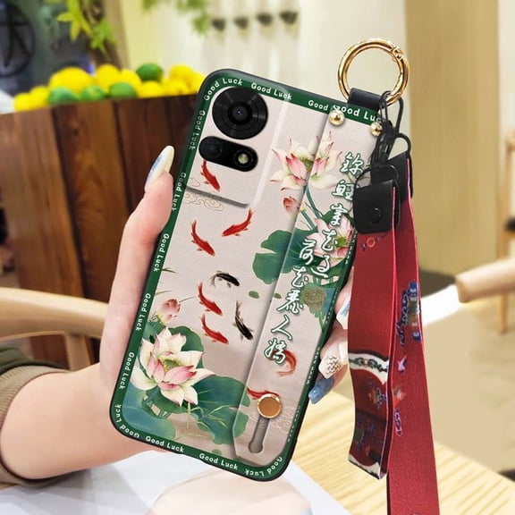 LYM-Phone Case For TCL 50LE/T510SPP, Back Cover Wrist Strap Ring Shockproof Elderly lady Wristband Protective Durable Lanyard Soft case Dirt-resistant For Mom Fashion Waterproof Silicone