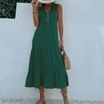 thumbnail image 4 of Wycnly Summer Dresses for Women Womens Dresses Beach Button up Loose Ruffle Swing Tank Long Dress Womens Elegant Solid V-Neck Sleeveless Maxi Dress, 4 of 6