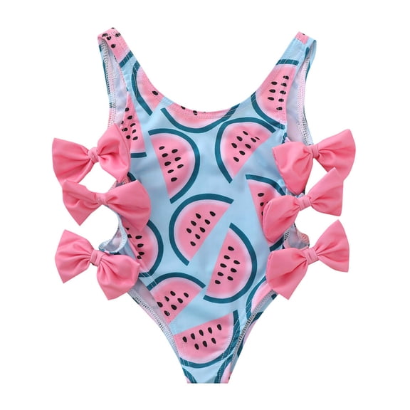 Kids Bathing Suits Girls One Piece Baby Girl Bathing Suit, Girls Summer Floral Print Swimsuit With Bow Back Detail Ruffle Bathing