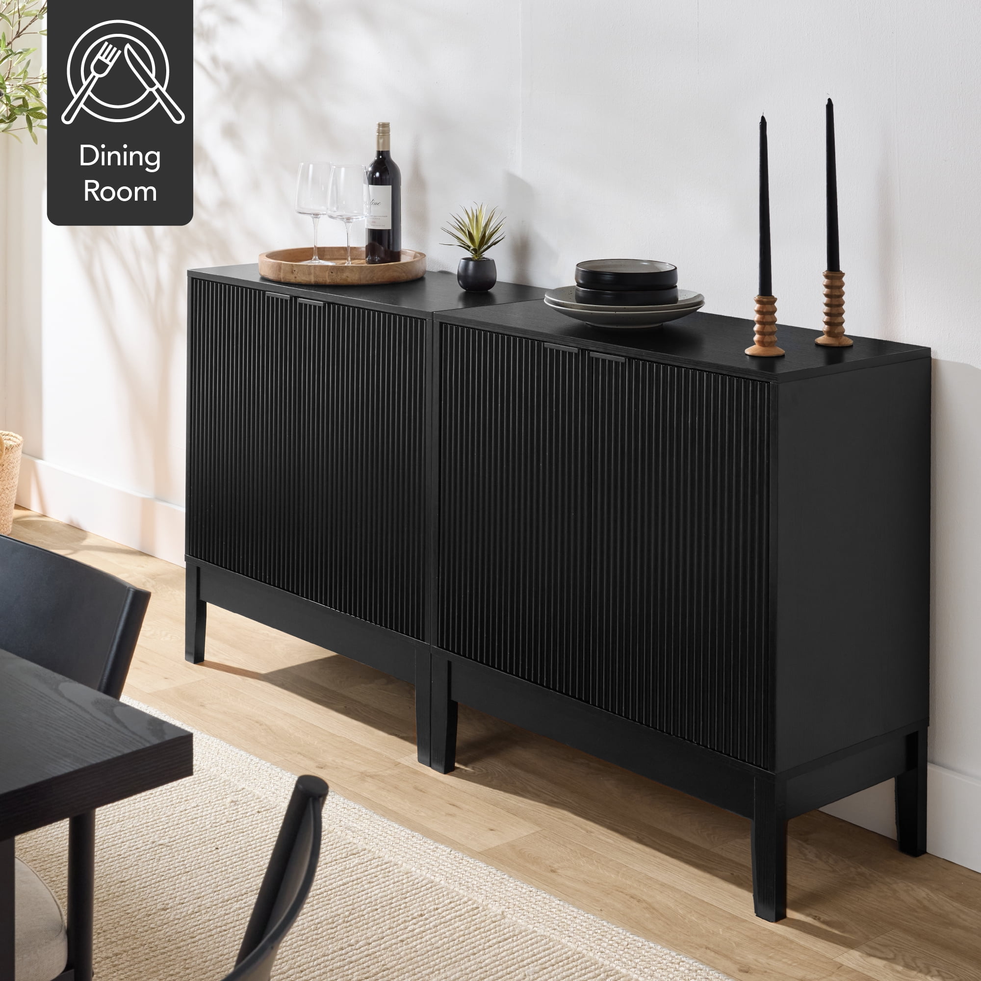 Best Choice Products 2-Door Reeded Storage Cabinet w/ Soft-Close Doors, Multipurpose Accent Furniture - Black