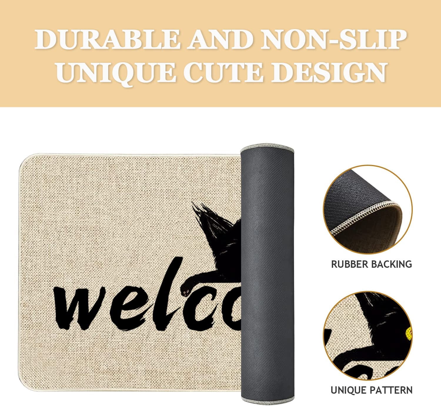 Halloween Cat Front Door Mat 30 X 17 Inch Black Cat Doormat Indoor Outdoor Entrance Linen Floor Rug Halloween Decor Non Slip Rubber Cat Welcome Mats