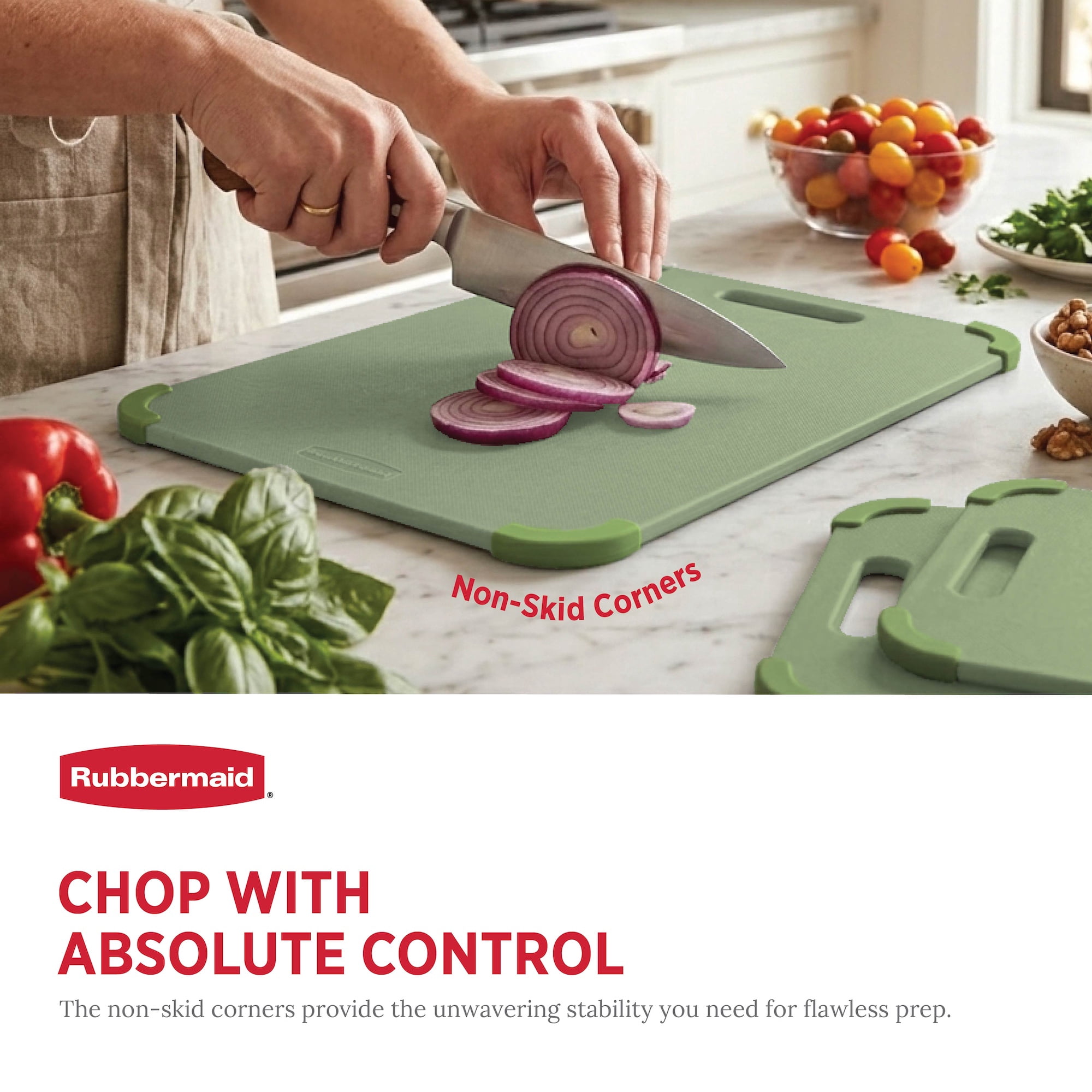 Rubbermaid 3-Piece Wheat Fiber Cutting Board Set with Non-Skid Corners, Pastel Green
